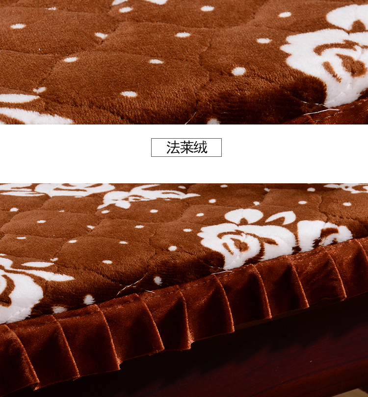 
                                        洛兰家居 法莱绒绗绣木沙发垫 坐垫座垫 单人三人座垫靠垫靠背 咖啡玫瑰 53*53cm                