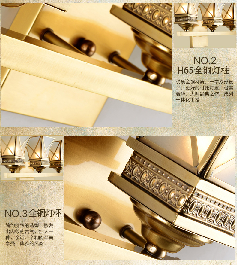 雄能欧式镜前灯客厅镜前灯具灯饰 全铜镜前灯 美式简欧全铜镜前灯 3头镜前灯