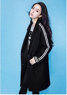 依兰娇媚2015Angelababy明星同款冬季新款女装毛呢外套中长款呢子大衣 黑色 L