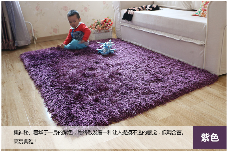 舒彩 地毯长毛亮丝 客厅卧室茶几纯色现代时尚地毯 香槟色A7 50CMx80CM