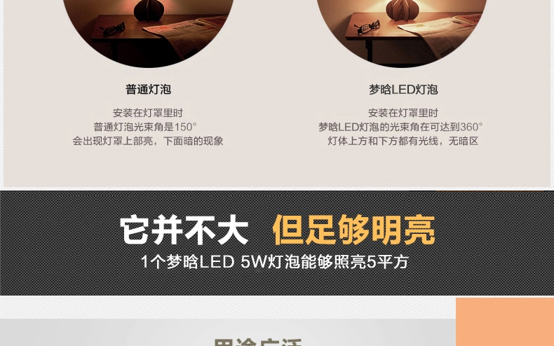 梦晗LED灯泡E27 节能螺口led灯5w球泡 正白暖白光源灯具MH-5 正白光
