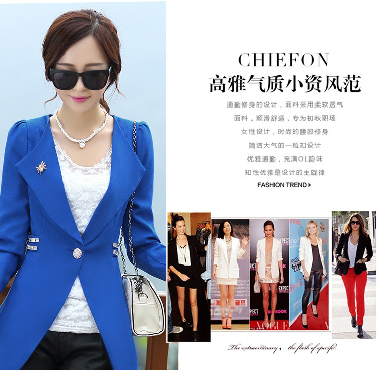 西装女式2015秋冬新 OL通勤 气质职业白领 翻领长袖 小外套 FZ583 梅红 XL