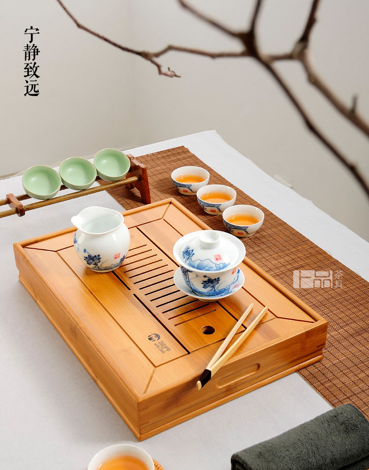 
                                        茗匠 小箱式储水茶盘 竹制茶盘  实木茶台茶海 功夫茶具 大中小号 大号40X28                