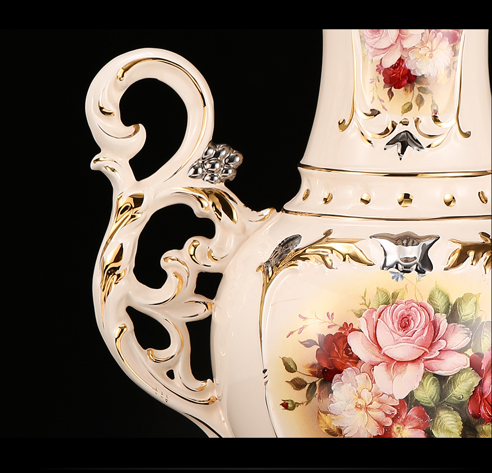 
                                        铂爵皇瓷 欧式高档描金陶瓷花瓶花器摆件家居客厅装饰品奢华复古                