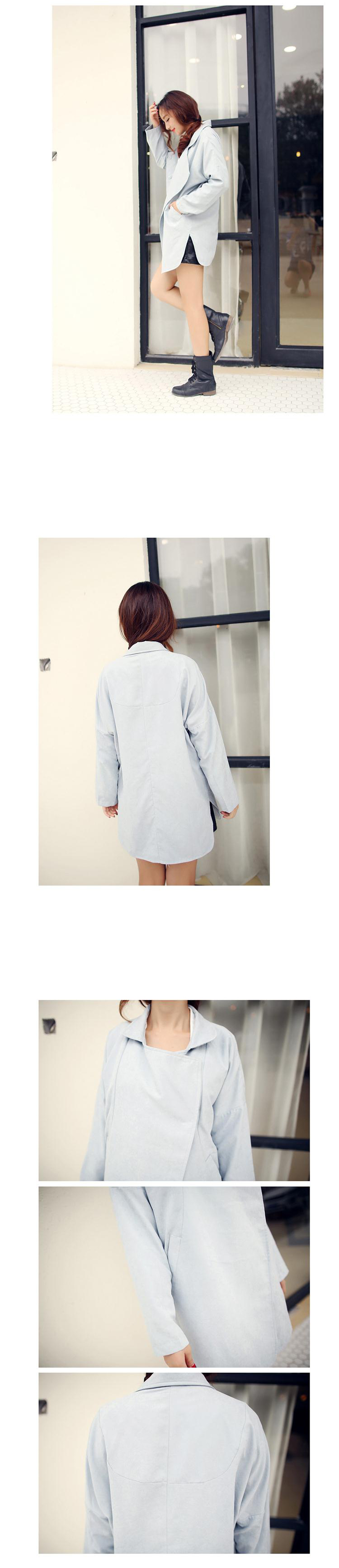 丹杰仕 风衣女2015年新款秋款韩版休闲宽松大码风衣外套 蓝色 均码