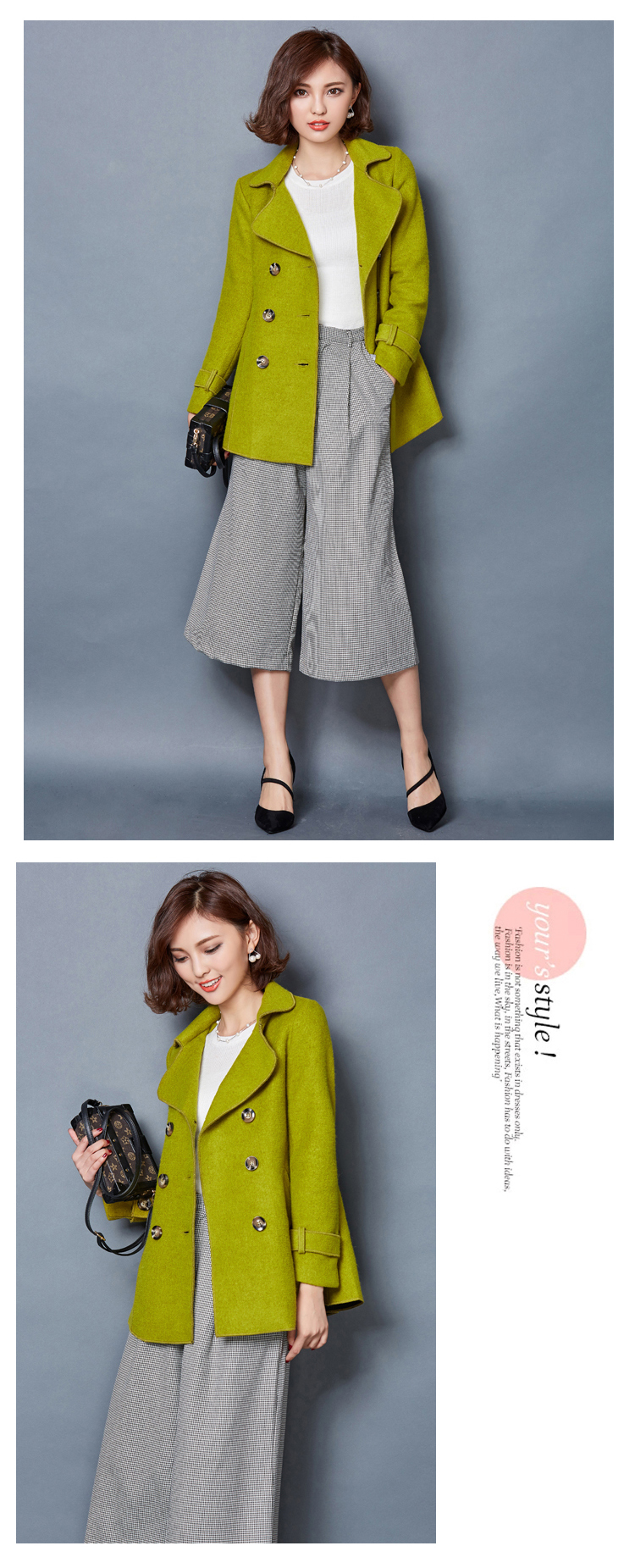 轩艺风琴 2015秋冬新品女装气质加厚夹棉羊毛呢外套毛呢大衣女 卡其色 S