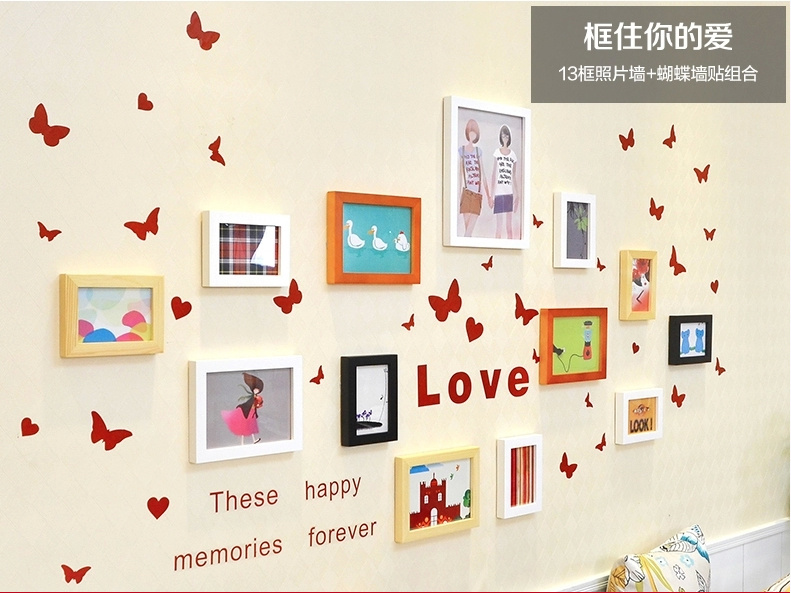 
                                        梓晨 进口实木照片墙 Love墙贴 相框墙/照片墙 家居创意组合 相片墙相框墙 HD841 黑白原胡                
