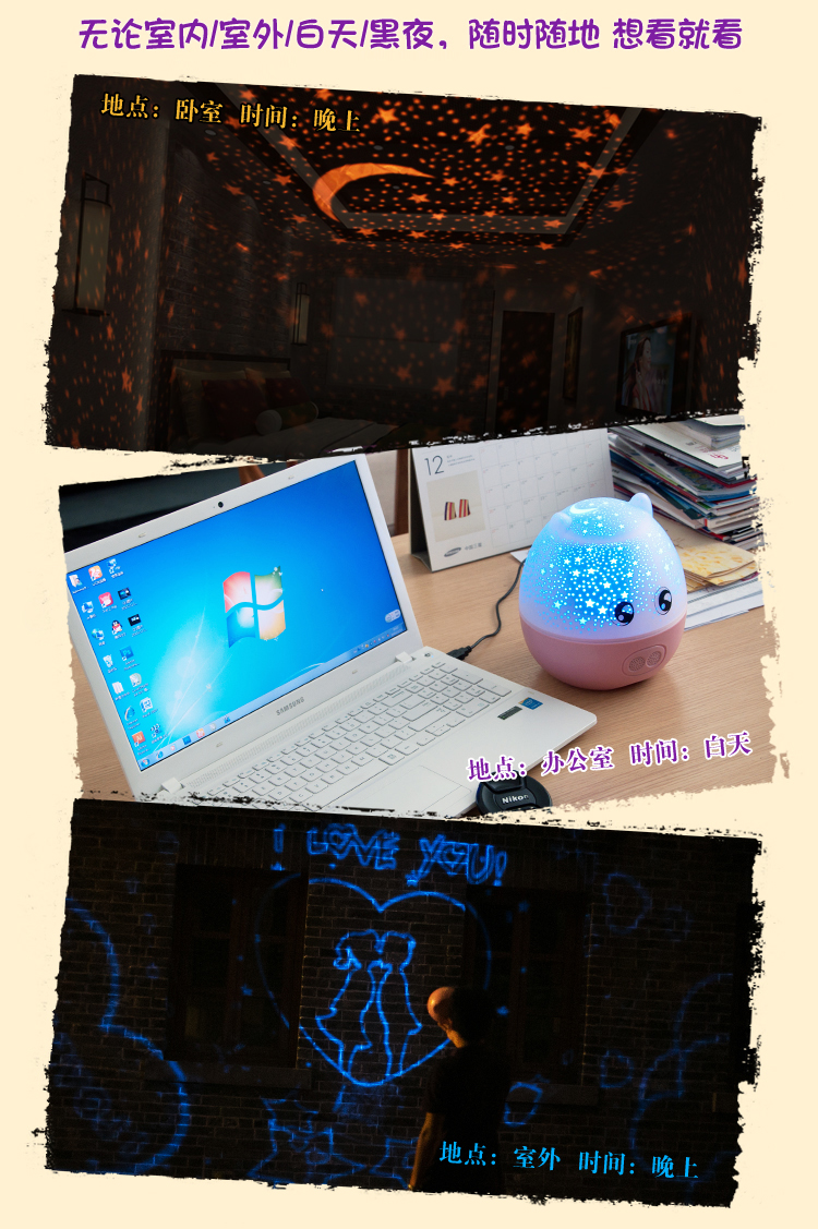 
                                        有乐 星空旋转投影仪  浪漫星空灯 创意生日礼物 实用父亲节礼物520送女友女生闺蜜 二代遥控款/水晶蓝/五色光                