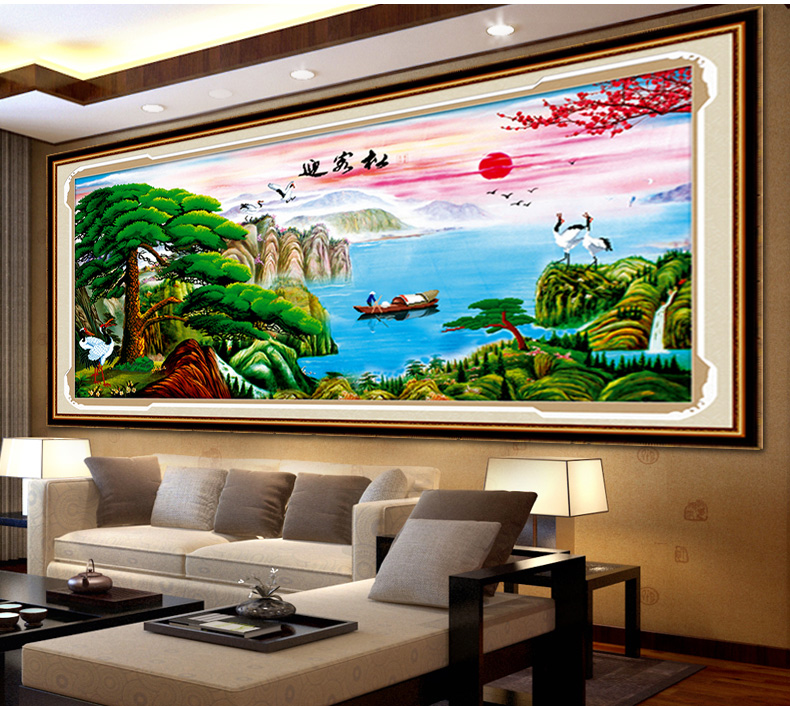 
                                        欧伦皇室粘钻十字绣钻石秀水晶钻石画迎客松钻石绣贴钻画新款大幅客厅风景系列大画餐厅点钻绣钻 Z236迎客松 鹤寿延年 尺寸长约159cm宽约84cm                
