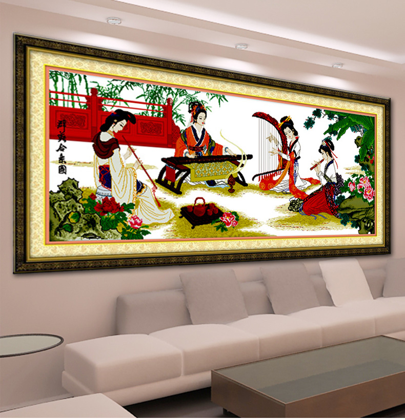 皇室蒙娜丽莎印花新款大幅四大美女十字绣客厅书房大画古代仕女人物系列满绣 皇室W1456 长1.65米*宽0.70米