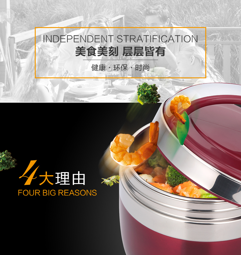 
                                        宝敦源Bardenwin 双层优质不锈钢保温饭盒 缤纷四色分层饭保温桶 芭丽保温提锅 红色 1.5L                