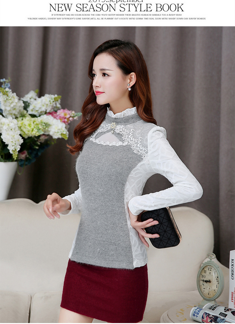 檬伊 2015秋装新款大码韩版女装兔毛打底衫 图片色 2XL
