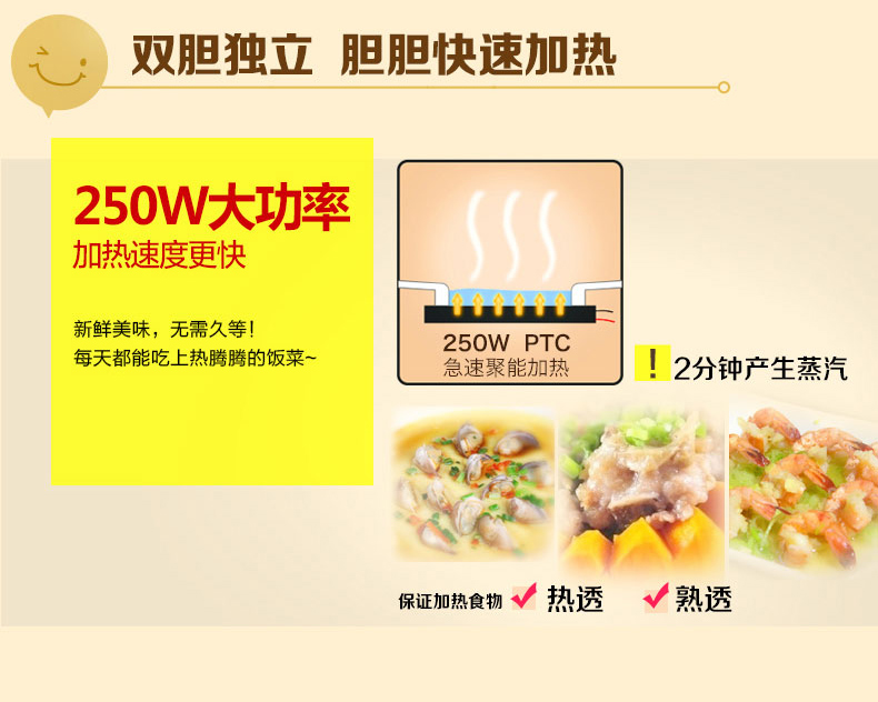 十度良品 SD-903双层电热饭盒  不锈钢密封内胆 加热插电保温电饭盒 浅灰色