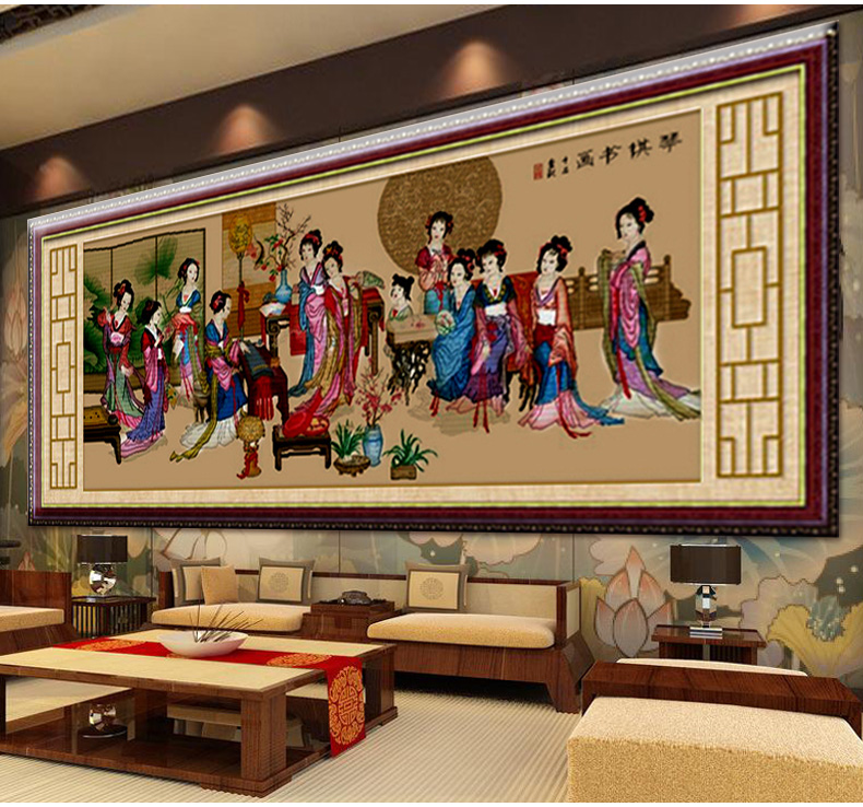 蒙娜丽莎十字绣金陵十二金钗十字绣画精准印花十字绣琴棋书画新款客厅人物画 YZ513棉线古董布精准印花