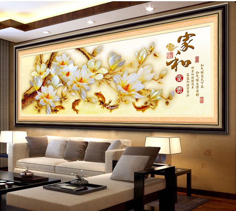 
                                        欧伦皇室方钻石十字绣钻石绣贴钻画玉兰花钻石画家和富贵新款客厅圆钻满钻水钻画5D砖石画点钻 QT6374家和富贵 尺寸长约138cm宽约51cm                