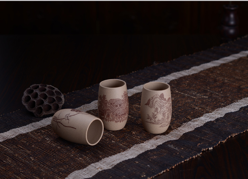 弘盛窑 全手工紫砂 茶杯 品茗杯 主人杯 功夫茶杯 手刻限量个人杯 青灰泥紫砂小杯 青灰泥莲蓬小号
