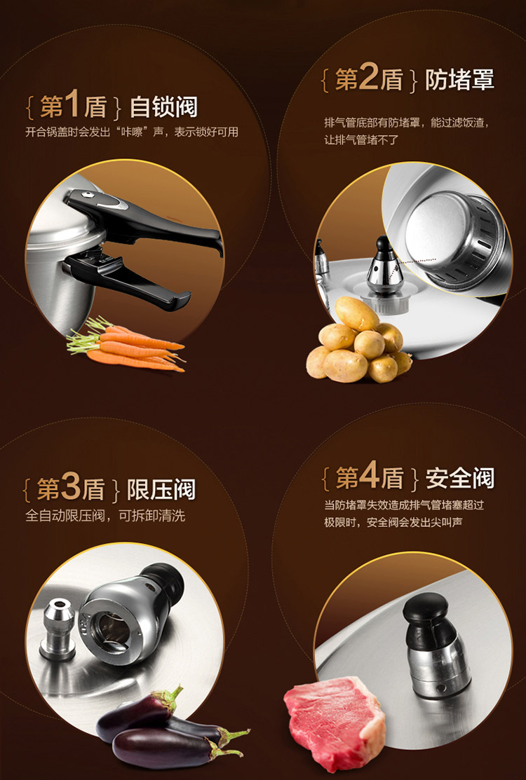 爱仕达ASD压力锅具 22CM电磁炉通用六保险不锈钢高压锅WG1822DN