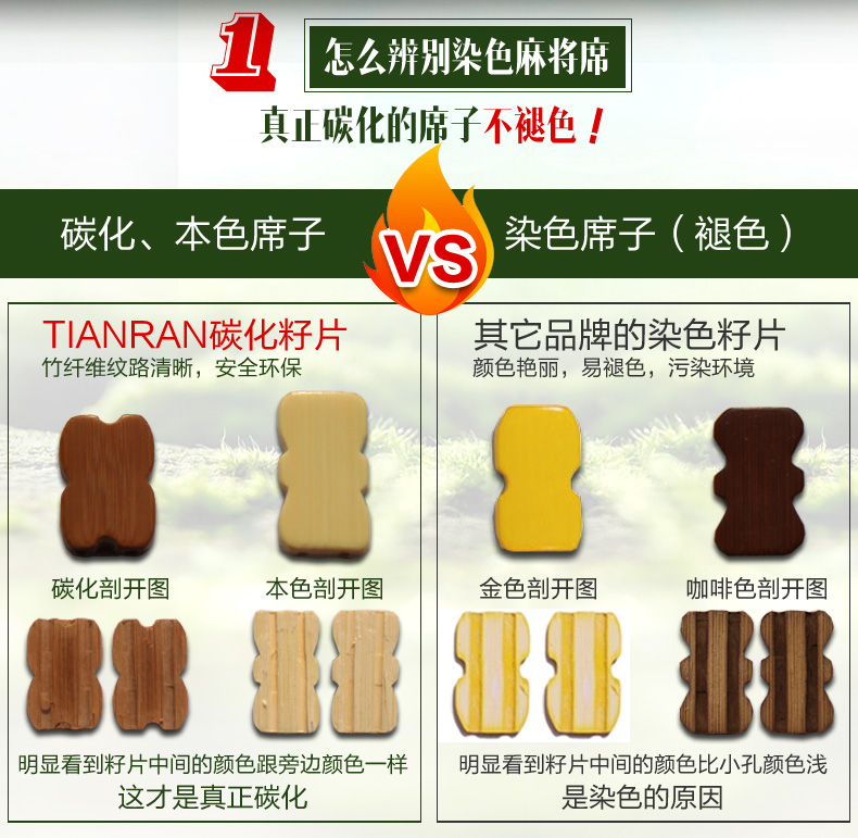tianran凉席麻将席1.5米1.8米双人竹席 本色双心不包边款  1.8*2.0m