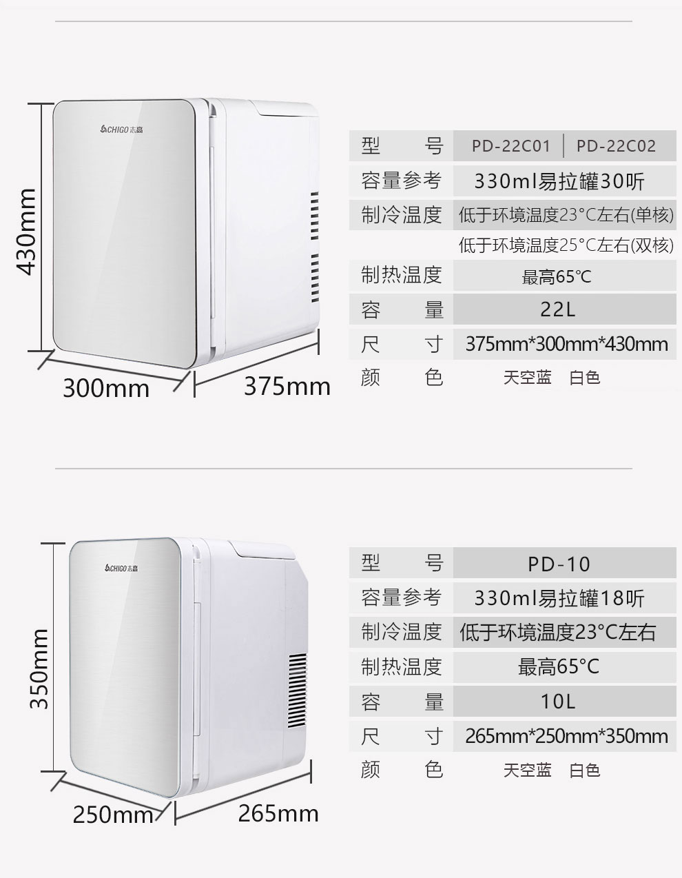 志高(chigo)车载冰箱迷你小便携学生制冷加热 10l车家