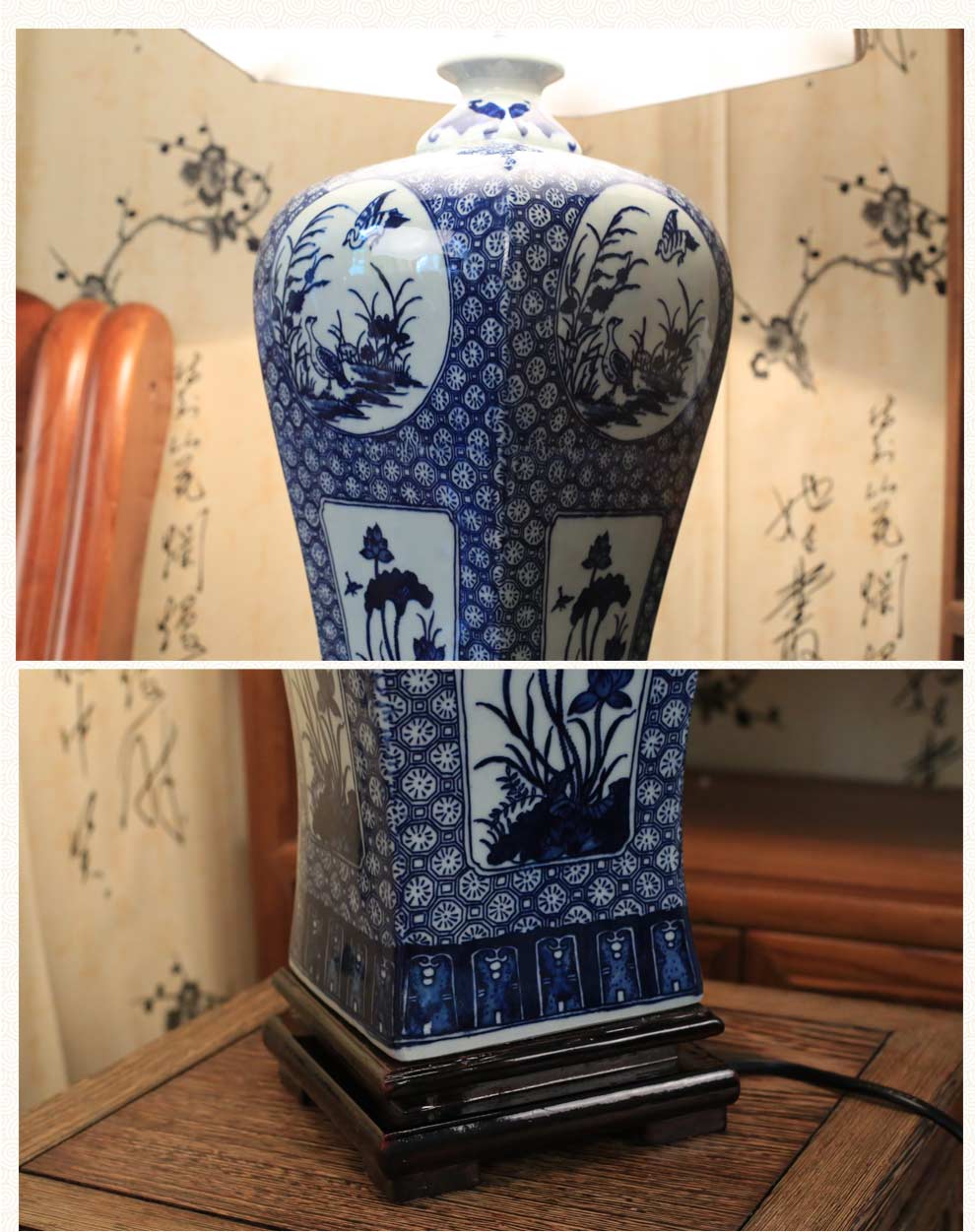 
                                        陶瓷器客厅装饰台灯  卧室床头灯具 中式古典青花灯饰送光源  景德镇唐英田园                 