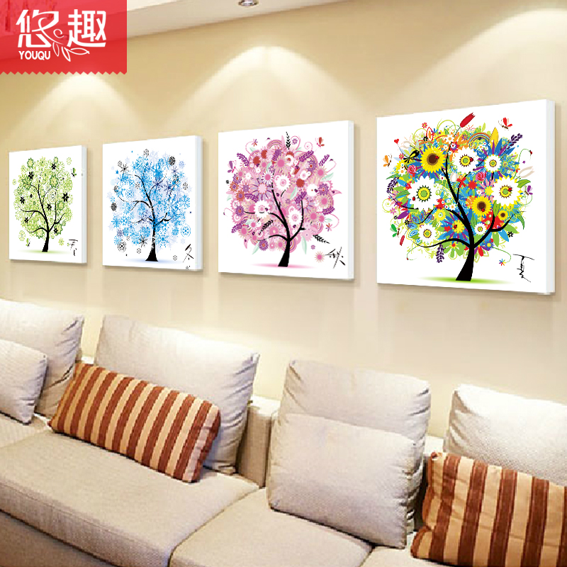 
                                        悠趣 四季发财树 春夏秋冬 四联画 精准印花十字绣 5D钻石画贴钻 客厅装饰画 餐厅挂画 (钻石画圆钻款 - 炫彩秋)48*48cm                
