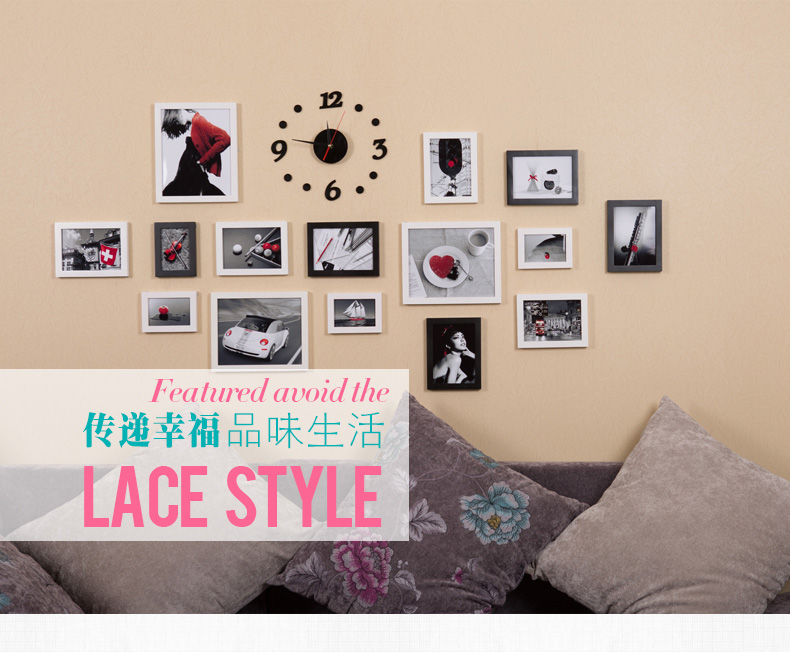 
                                        森淼照片墙 创意相片装饰画框相框墙组合 白红混搭送LOVE画芯 赠送画芯+钟表                