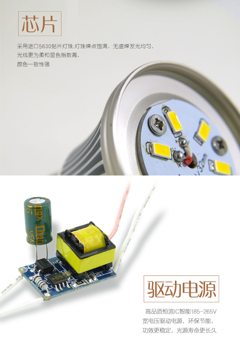 亿昌高档LED灯泡 球泡 3W E27大螺口 日光色 博锐5W 正白色