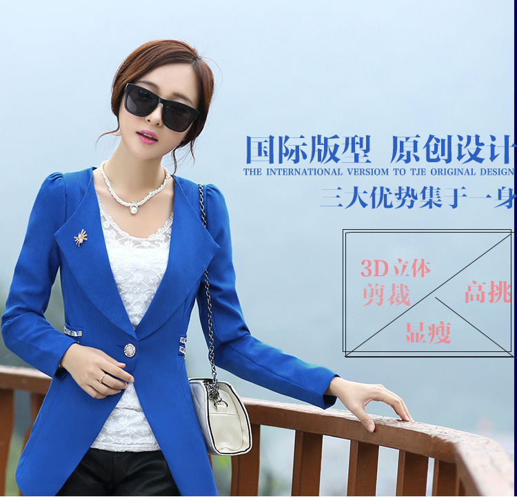 西装女式2015秋冬新 OL通勤 气质职业白领 翻领长袖 小外套 FZ583 梅红 XL