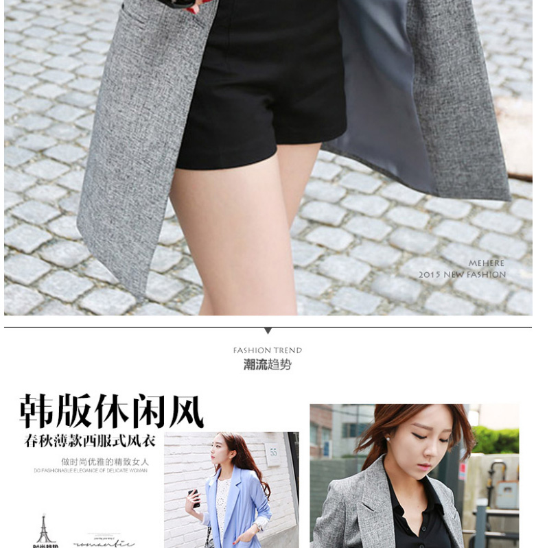 珑允2015秋装新款小西服休闲外套韩版中长款修身显瘦薄西装女 灰色 XL