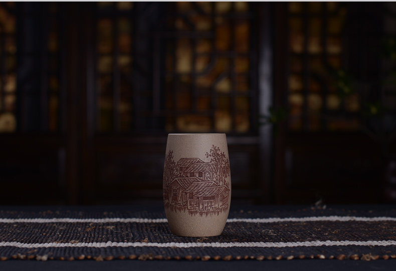弘盛窑 全手工紫砂 茶杯 品茗杯 主人杯 功夫茶杯 手刻限量个人杯 青灰泥紫砂小杯 青灰泥莲蓬小号