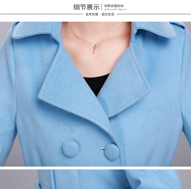 迷尚佰丽2015秋冬季新款时尚韩版毛呢外套修身显瘦气质毛呢大衣女装 藏青色 L