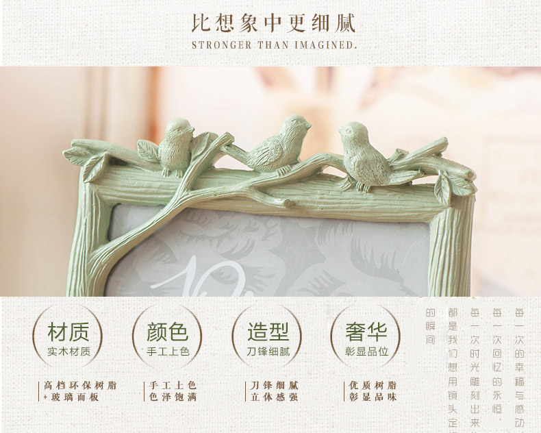 
                                        优贝家 韩式三只小鸟创意树脂相框 结婚照片6寸7寸相框摆台 儿童挂墙画框 白色横版 6寸-白色横版                
