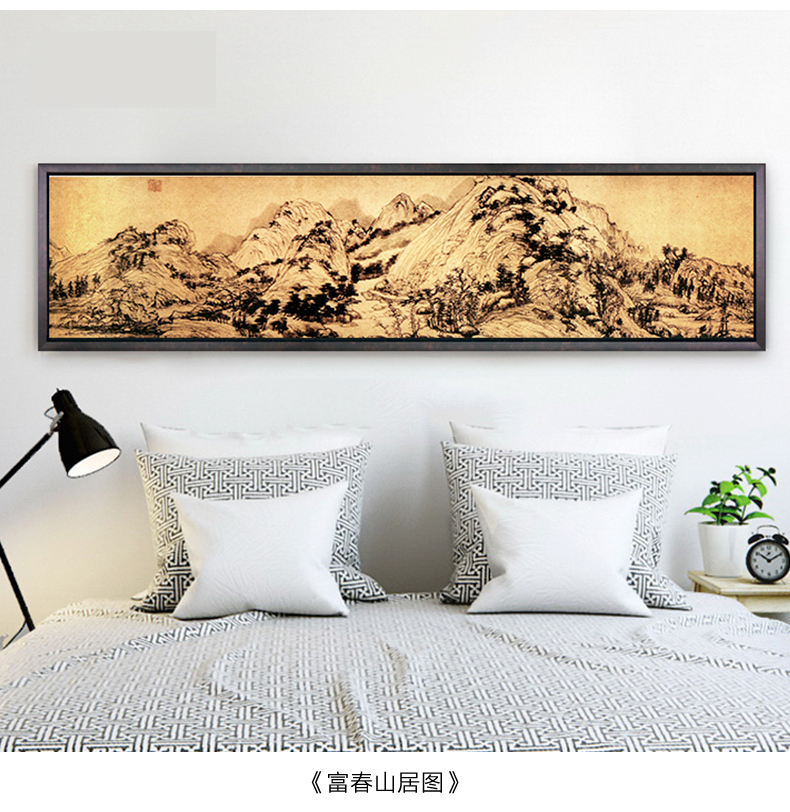 梦雅莉 卧室中式床头画现代简约卧室背景墙单幅横幅挂画装饰画 浔阳送别图 黑色外框138*33cm