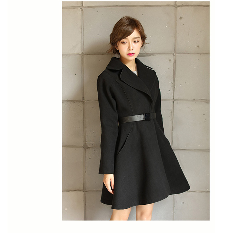 哒哇依 新款呢子大衣韩版修身中长款毛呢大衣外套女 藏青色 XL