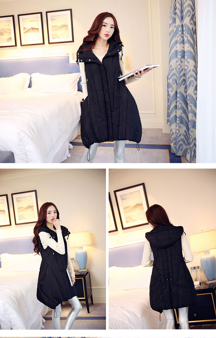 衣品辰（Epcen）2015秋冬新品女装加厚连帽长款马甲棉服外套XJM9090 黑色 L