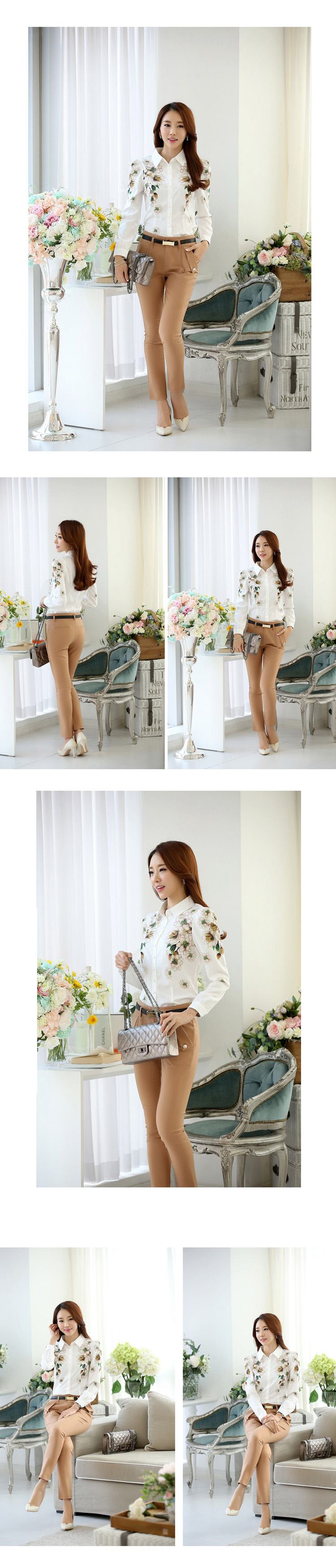 普布秋2015夏秋装新款女装长袖修身雪纺衫职业衬衫女 白色 XXL