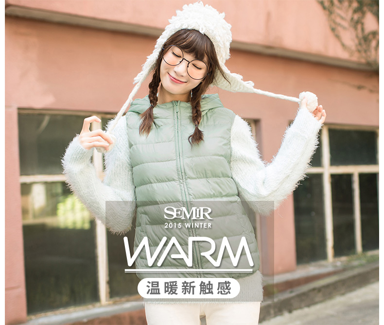 森马连帽羽绒马甲 2015冬装新款 女士甜美雪花背心休闲外套韩版潮 黑色9000 XL