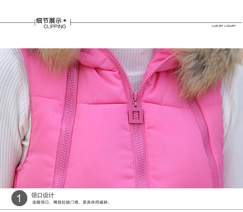 米莉伊芙2015冬装新款女装修身短款连帽棉背心棉马甲女配真毛领 蓝色 L