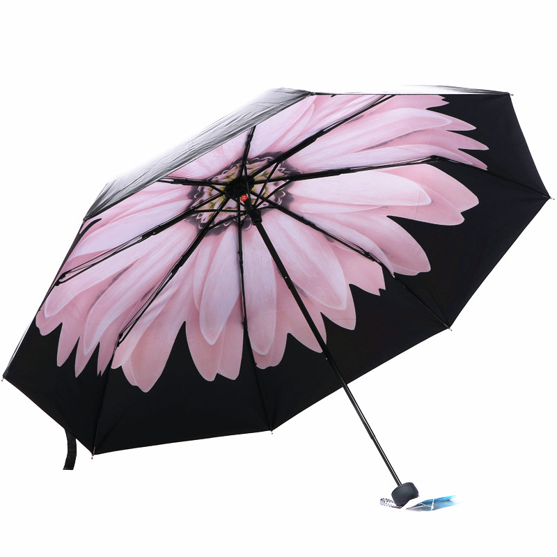 天堂伞 （UPF50+）全遮光黑胶三折小黑伞太阳伞晴雨...