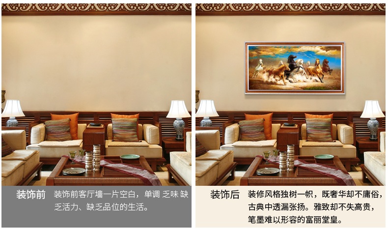 
                                        纵海艺术 客厅装饰画 办公室书房油画 沙发背景墙壁画 马到成功 八骏图 中式风水挂画 豪华款 90*170                
