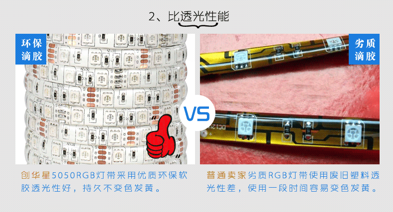 创华星led5050遥控变色 滴胶防水灯带七彩灯条 彩色灯带 七彩RGB 60灯滴胶 1米安全灯带