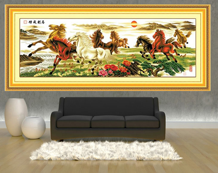 
                                        千思梦妍电脑机绣十字绣成品马到成功八骏图彩八骏客厅大画八匹马图 下图1.8米马到成功                