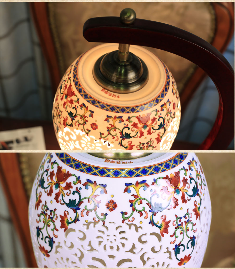 
                                        唐英 新中式台灯陶瓷器卧室床头台灯  书房灯具中国红喜庆古典灯饰送光源 玉兰花开                
