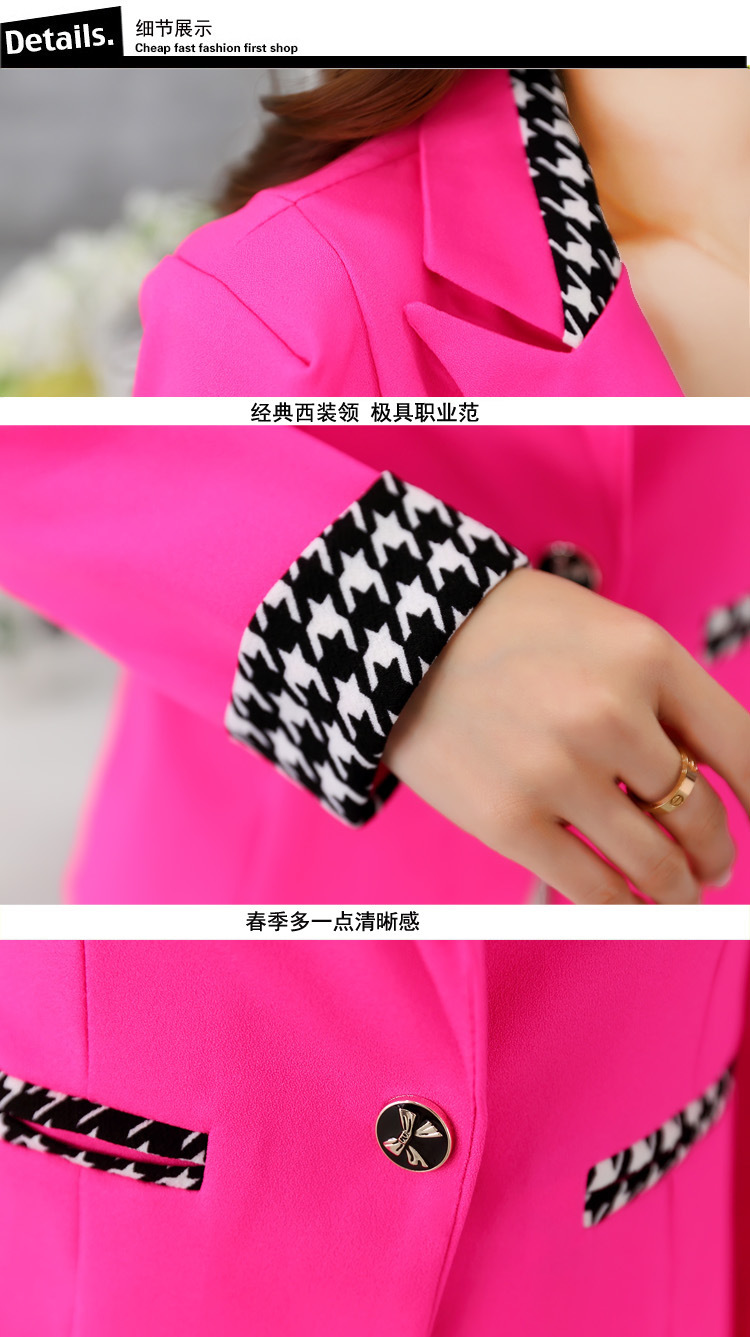 花芯诗2015新款秋装一粒扣小西装 女士上衣小外套韩版修身职业女装外套 Y122 玫红色 XL