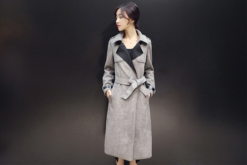 佳衣名品 2015韩版女士气质中长款修身显瘦薄鹿皮绒风衣女外套潮 F6565 红 L