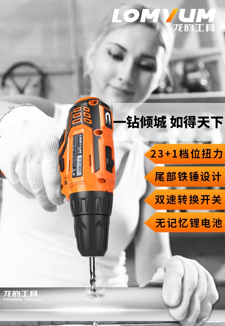 龙韵手电钻充电电钻电动螺丝刀12v锂电家用电钻多功能