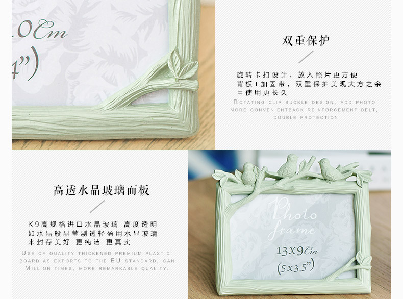 
                                        优贝家 韩式三只小鸟创意树脂相框 结婚照片6寸7寸相框摆台 儿童挂墙画框 白色横版 6寸-白色横版                