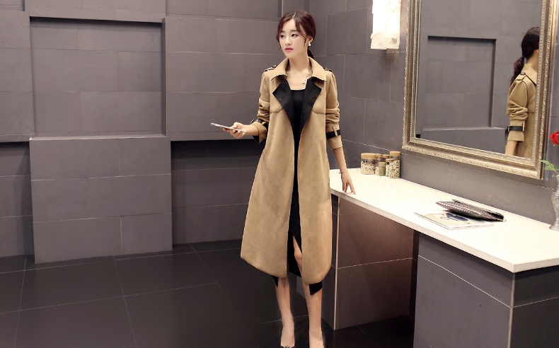 佳衣名品 2015韩版女士气质中长款修身显瘦薄鹿皮绒风衣女外套潮 F6565 红 L