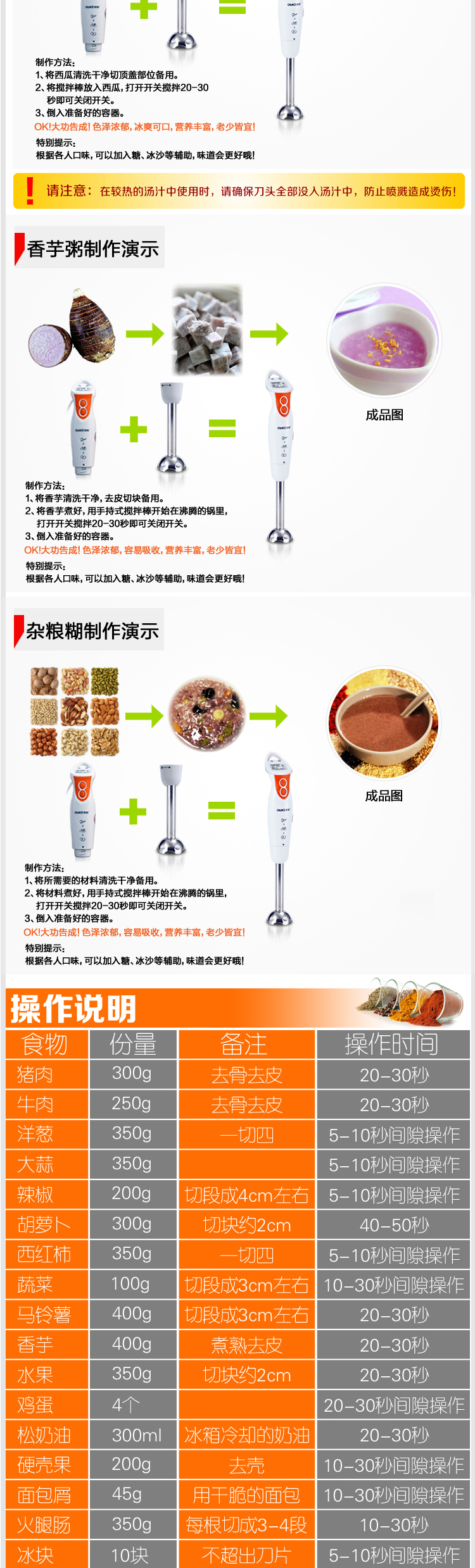 欧科（OUKE）OKHB-1099B 手持式电动自动搅拌机 榨汁婴儿辅食料理机绞肉打蛋机