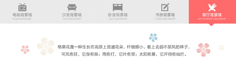 
                                        积累小家11.11家装节创格桑花可移除3D立体墙贴壁贴电视背景墙儿童房装饰 蓝色-3块/套 中                